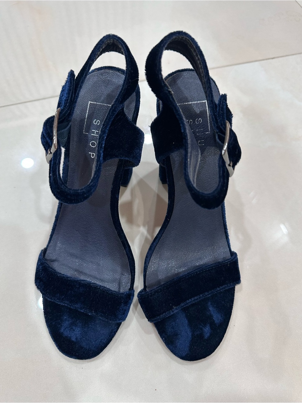 ShuShop Navy Velvet Slingback Block Heels
